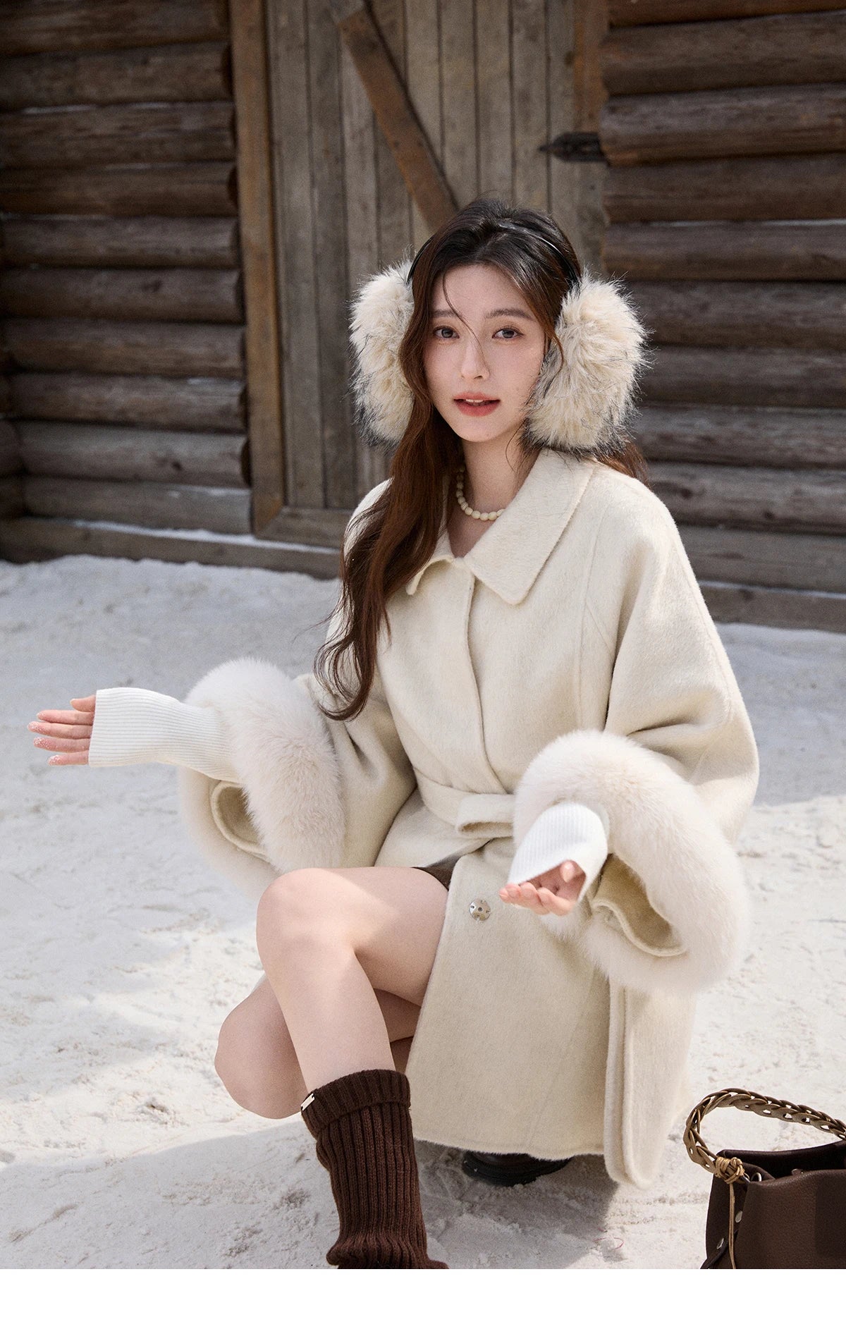 Mishow 100% Wool Cape with Detachable Furry Cuffs MXE90W0947