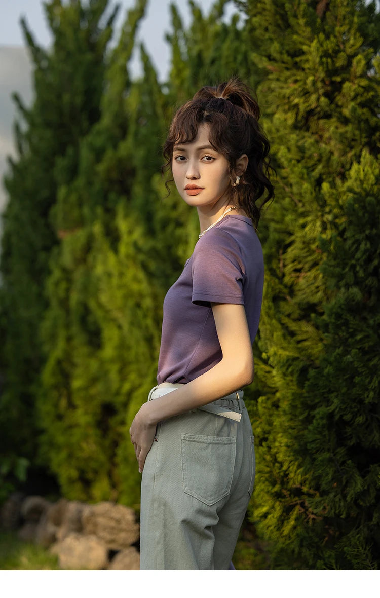 Mishow Solid Square Neck Cotton Tee MXC12T0641
