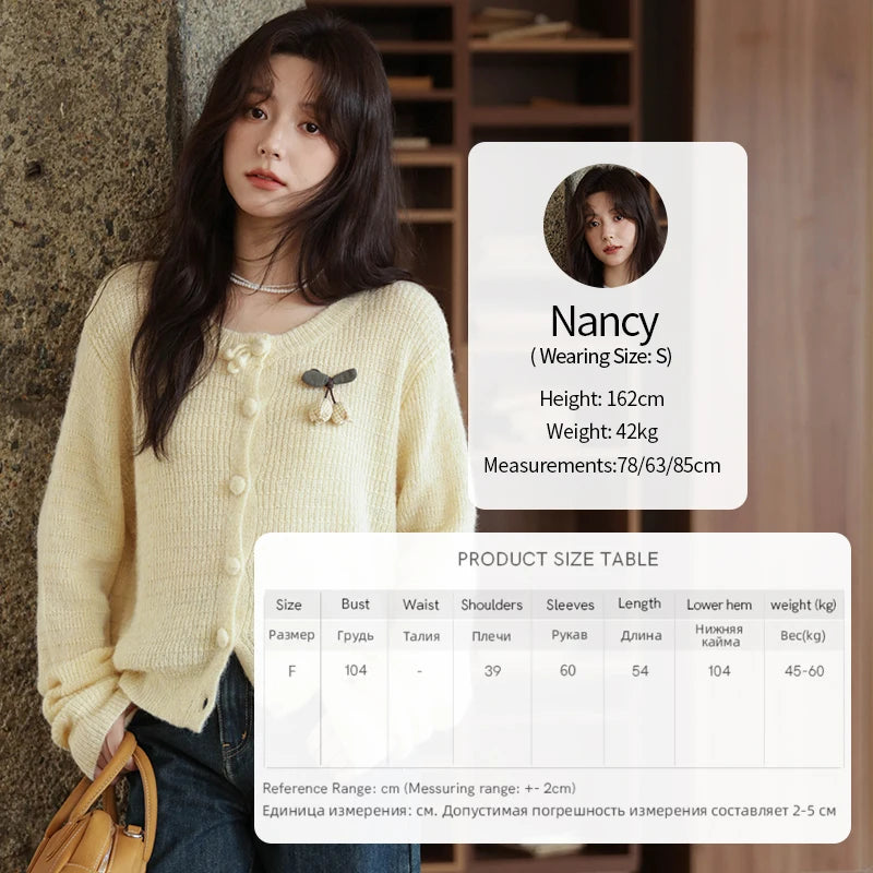 Mishow Camellia Brooch Round Neck Cardigan MXE44Z1390