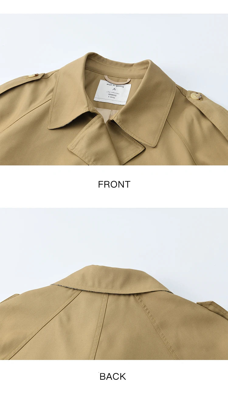 Mishow Khaki Retro Plaid Flip Sleeve Trench Coat MXE44W0814