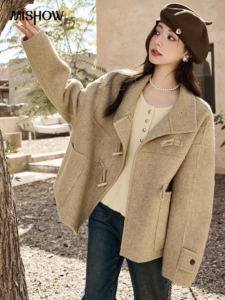 Mishow Reversible Wool Velvet Cow Horn Button Coat MXD44W0446
