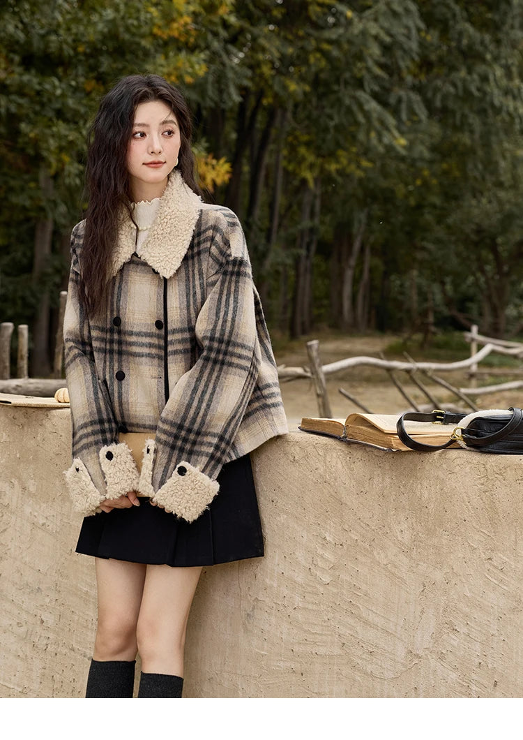 Mishow Retro Plaid Lamb Wool Tweed Jacket MXD56W0536