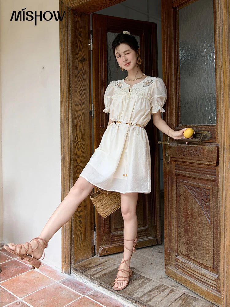 Mishow Jacquard Embroidered Bubble Sleeve Dress MXD30L1864