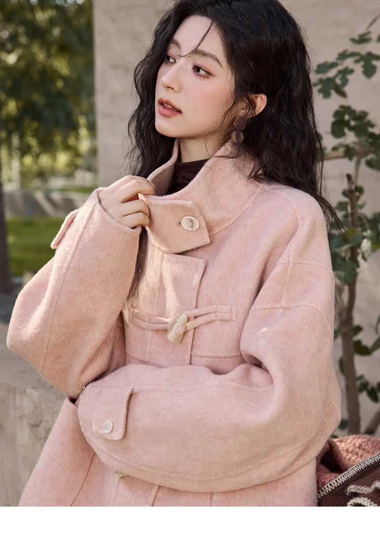 Mishow Reversible Wool Velvet Cow Horn Button Coat MXD44W0446