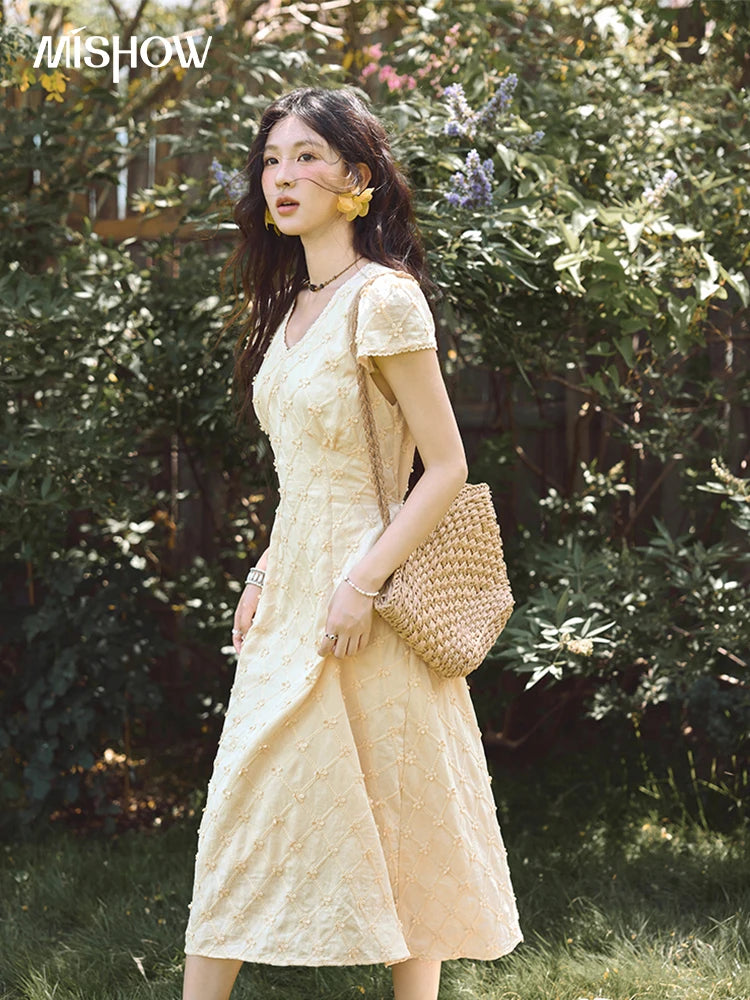 Mishow V-Neck Lace Spliced Embroidery Dress MXE38L2378