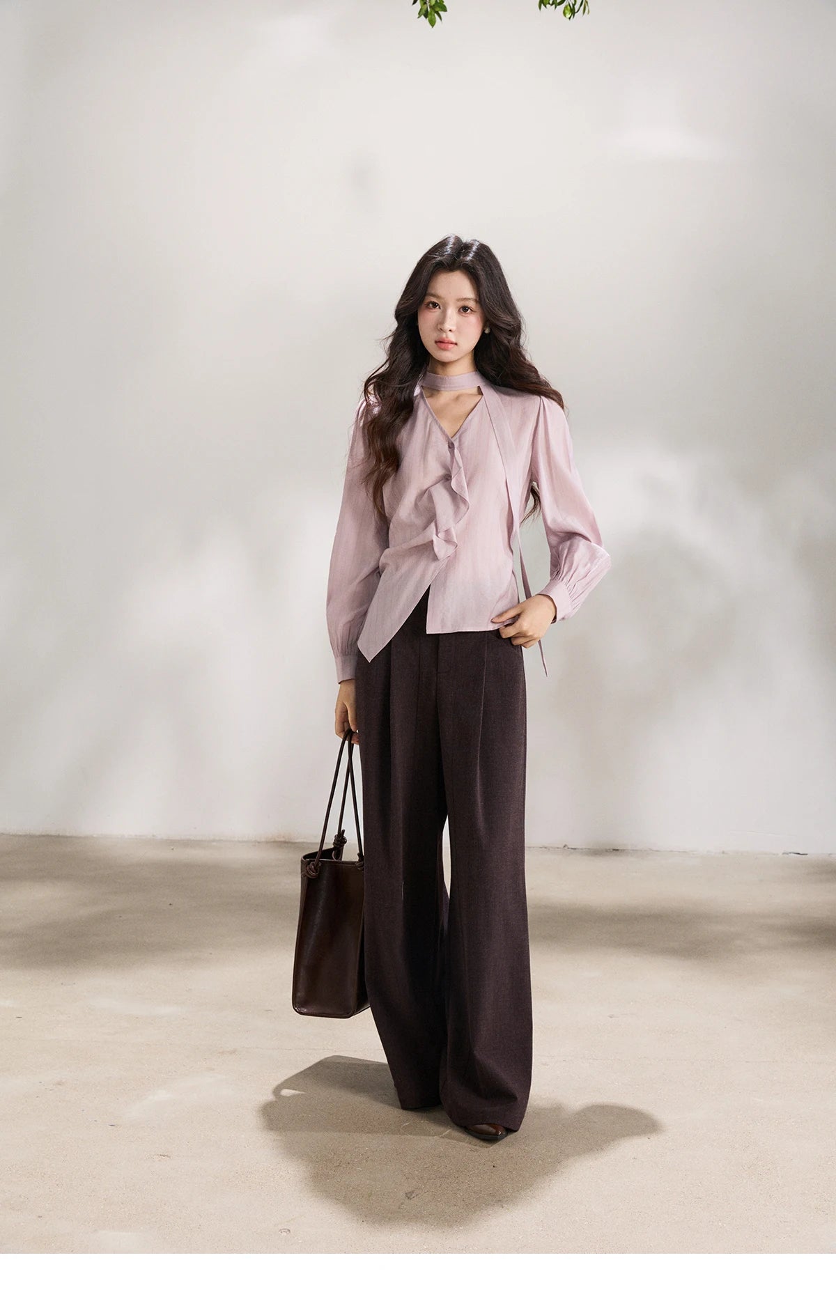 MISHOW Dark Purple Wide Leg Pants High Waist Pleated MXF13K1204