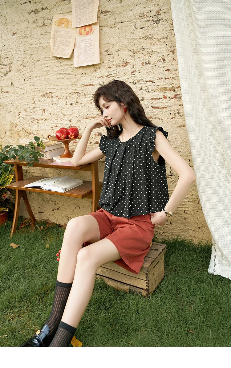 MISHOW Red Casual Shorts High Waist Loose Straight Leg Pockets MXD25K0679