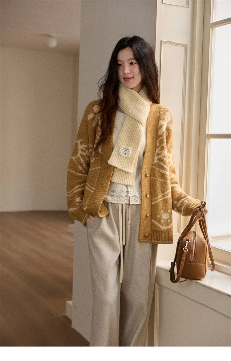 Mishow Yellow Jacquard Plant Pattern Cardigan MXE48Z2522