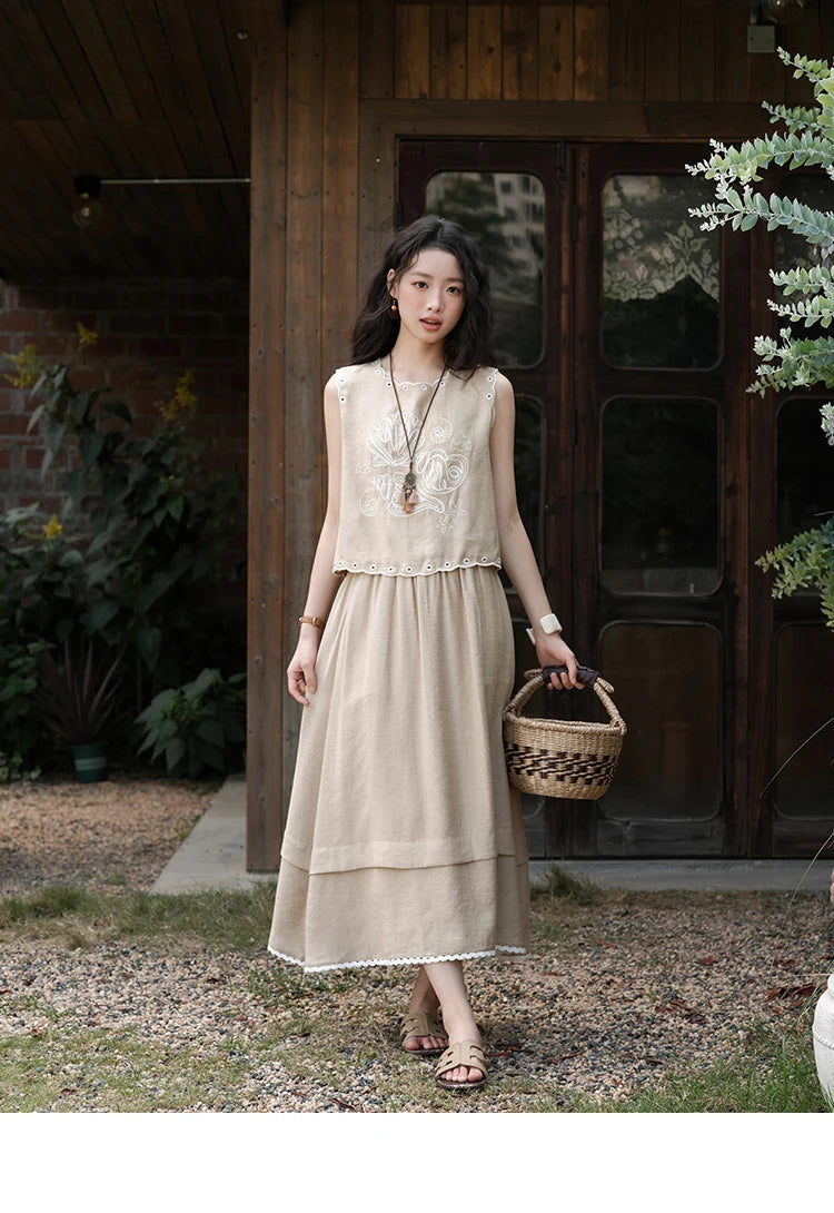 Mishow Hollow Embroidery Top & Lace Skirt Set MXE35T0594