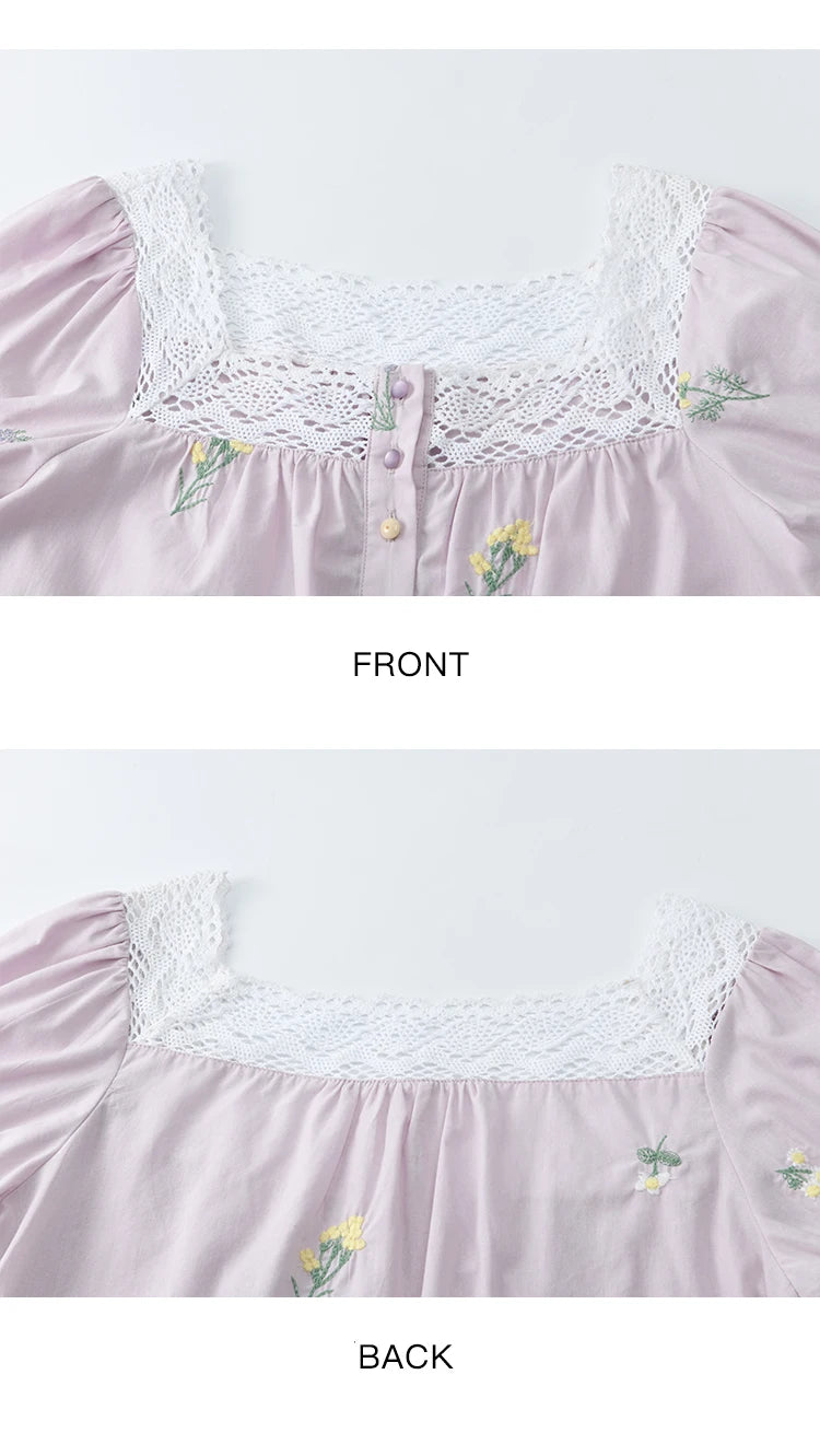 MISHOW Lace Patchwork Square Collar Blouse Puff Sleeve MXE36X1830