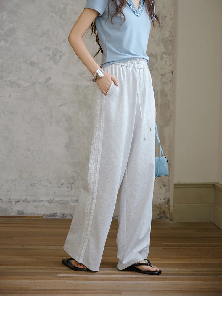 MISHOW Light Grey High Waist Pants Elastic Waist Wide Leg MXE31K0901