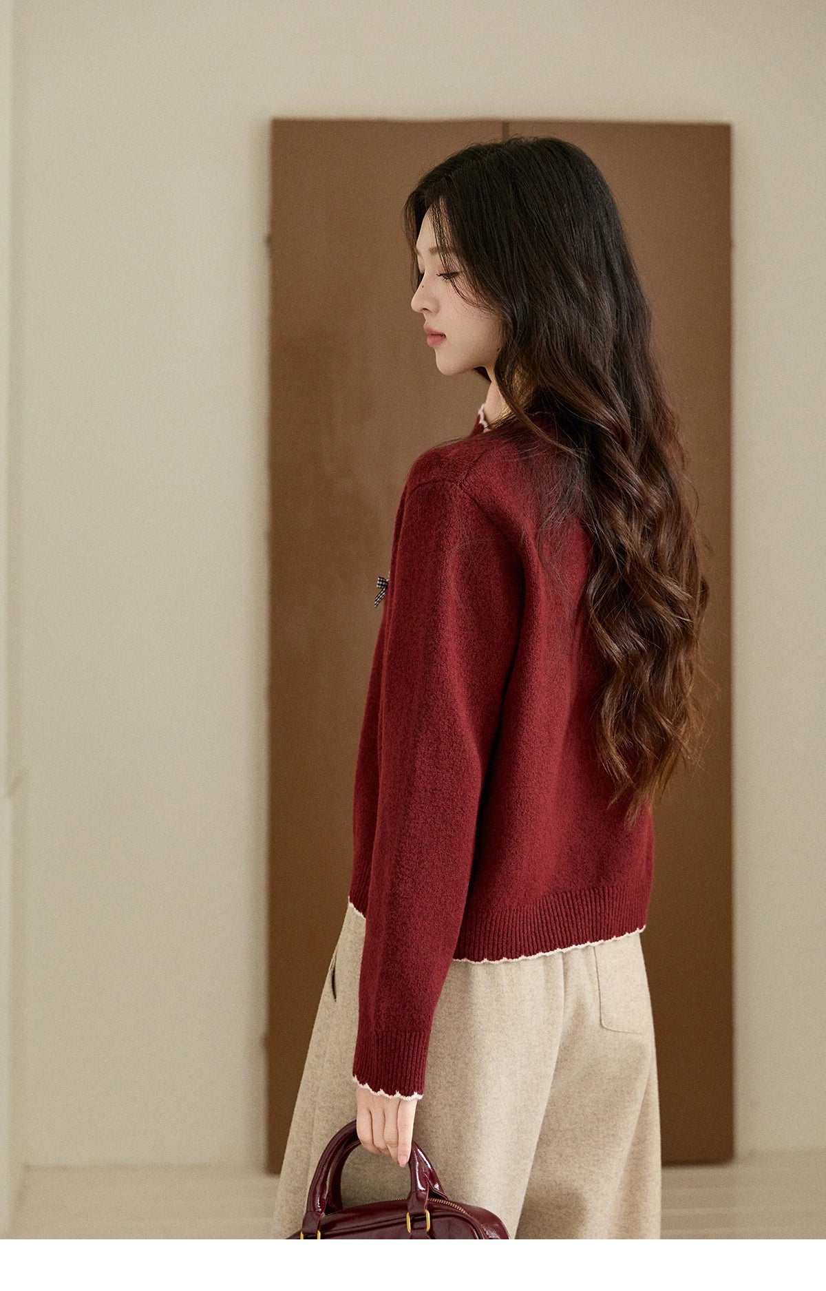 Mishow Burgundy Poodle Pattern Ruffled Trim Pullover MXE93Z2949