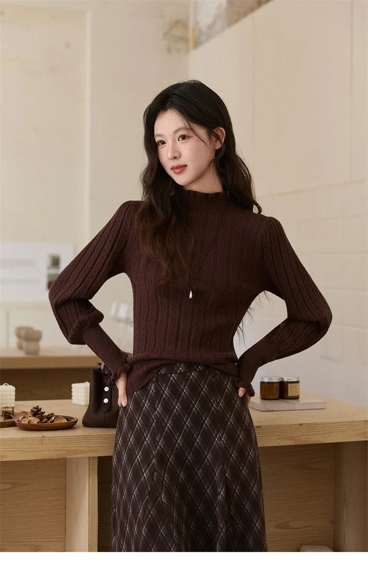 Mishow Half Turtleneck Ruffle Lantern Sleeve Top MXE93Z2810