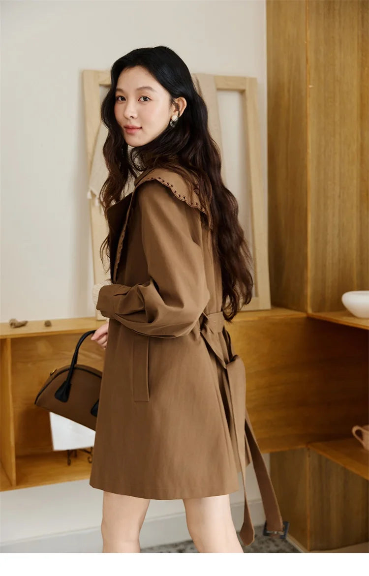 Mishow Hollow Embroidery Mid-Length Trench Coat MXE46W0862