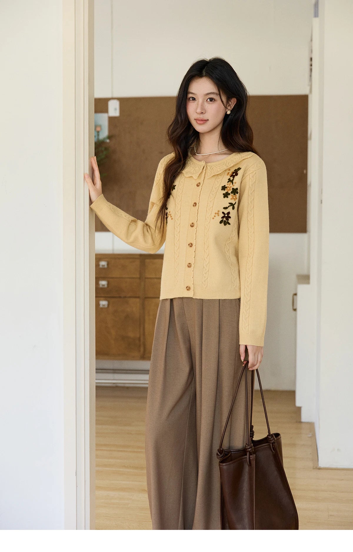 Mishow Peter Pan Collar Floral Cable Cardigan MXF11Z2904