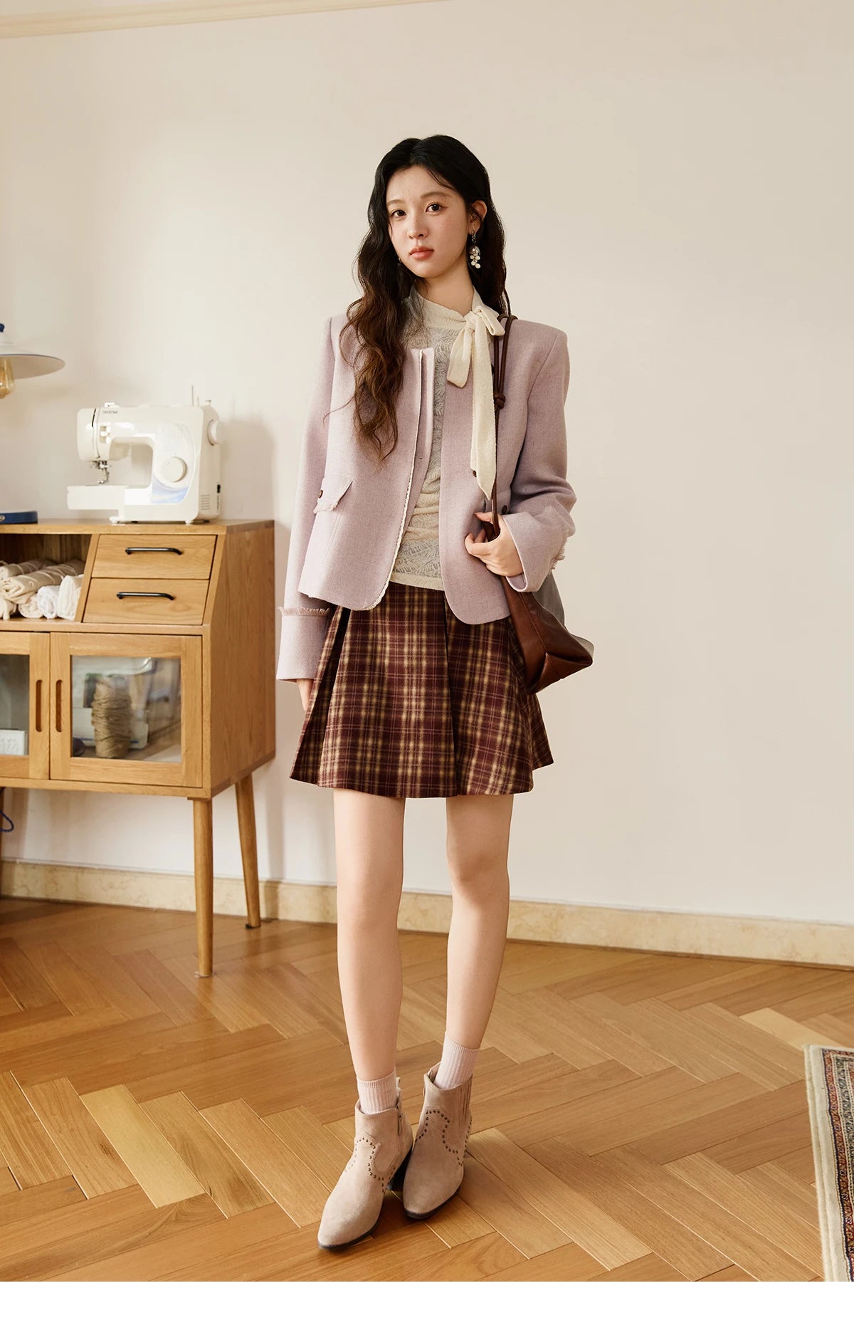 MISHOW Purple Woolen Coat Slanted Placket Splicing Lace Shoulder Pads MXE47W0840