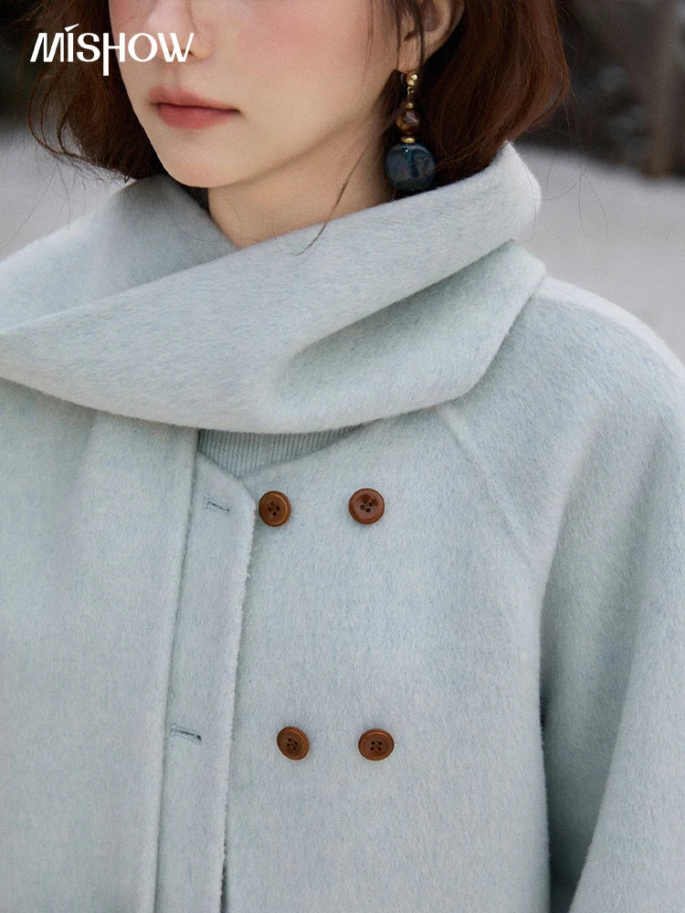 Mishow 100% Wool Mint Green Double-Faced Coat with Scarf & Gloves MXE92W1014