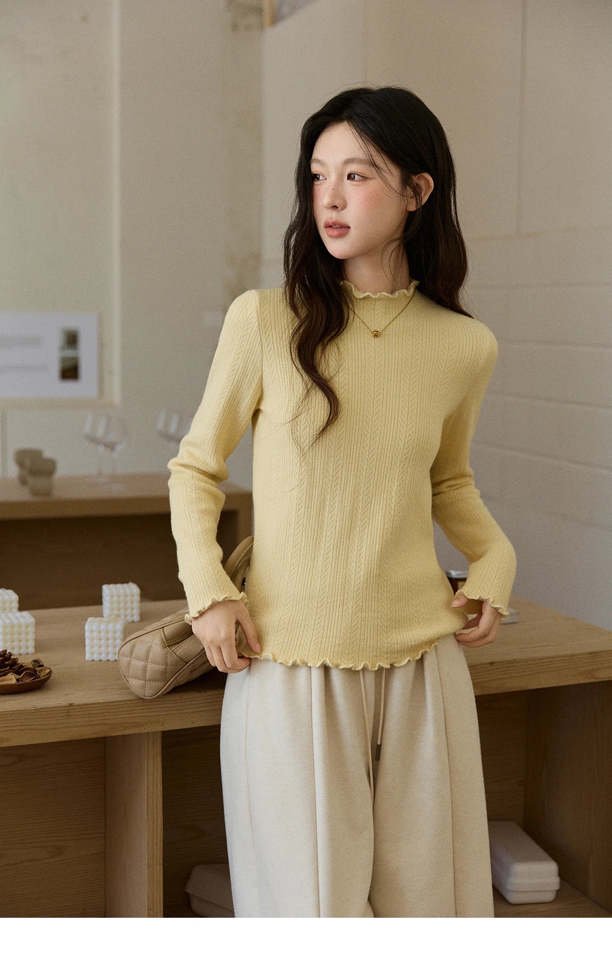 Mishow One Piece Velvet Mock Neck Knitted Top MXE88Z2597