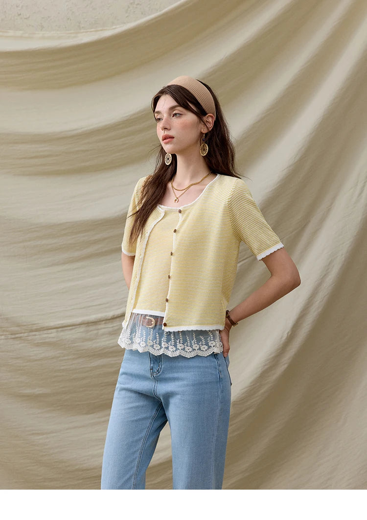 Mishow Short Sleeve Lace Cardigan & Camisole Set MXE33T0582