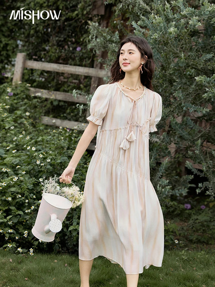 Mishow French V-Neck Puff Sleeve Gradient Dress MXE31L2166