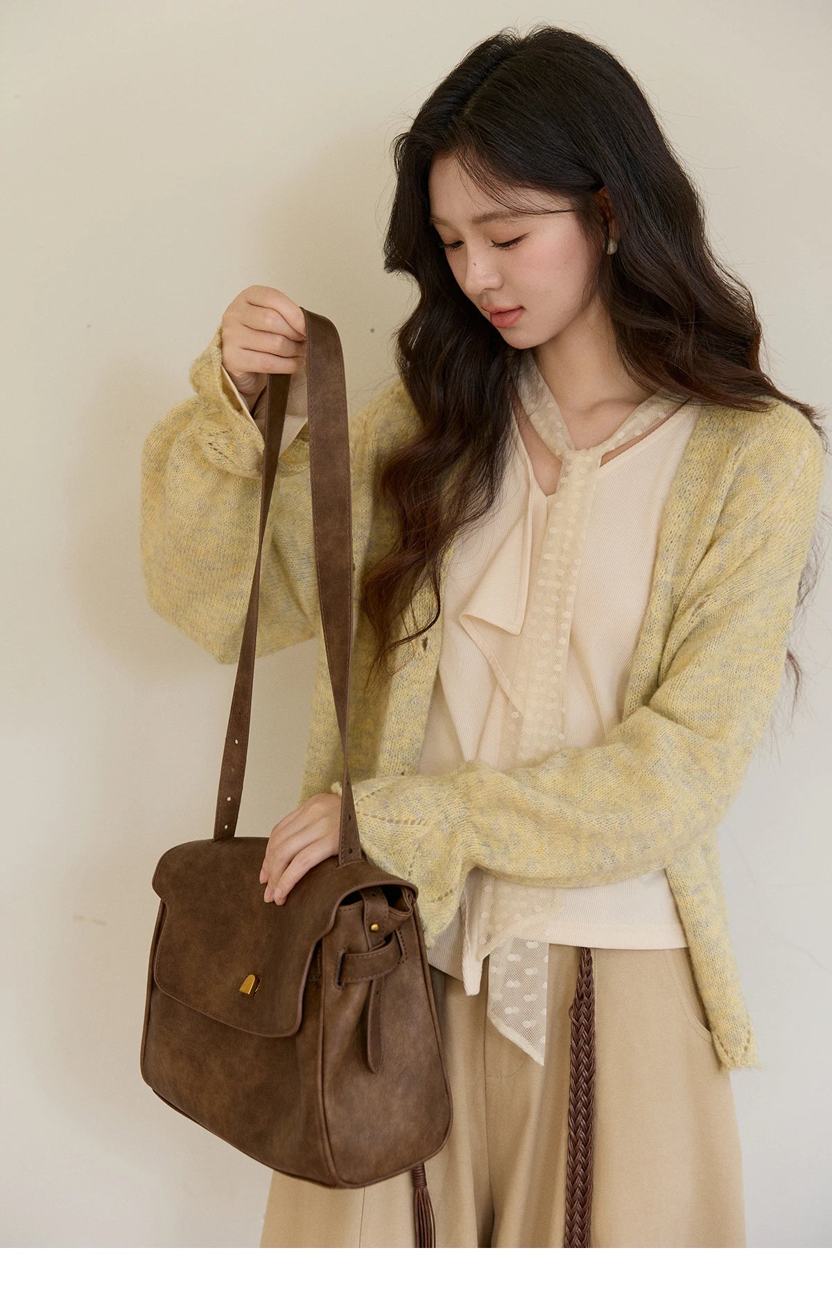 Mishow Marled Yellow Mohair Flare Sleeve Cardigan MXF108Z1021