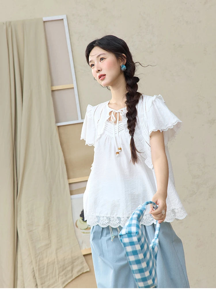 MISHOW Sea Salt Blue Wide Leg Pants Contrasting Bead Belt MXE35K0931