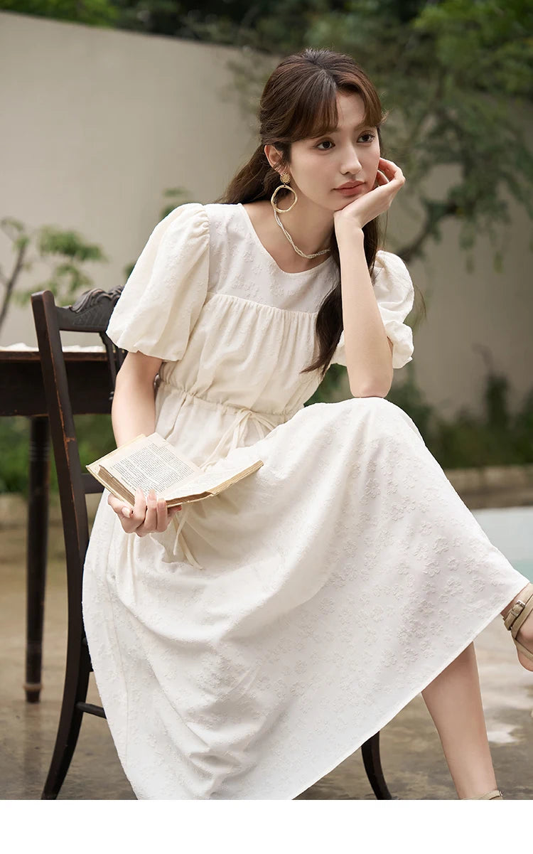 Mishow French Drawstring Waist Puff Sleeve Dress MXC38L1415