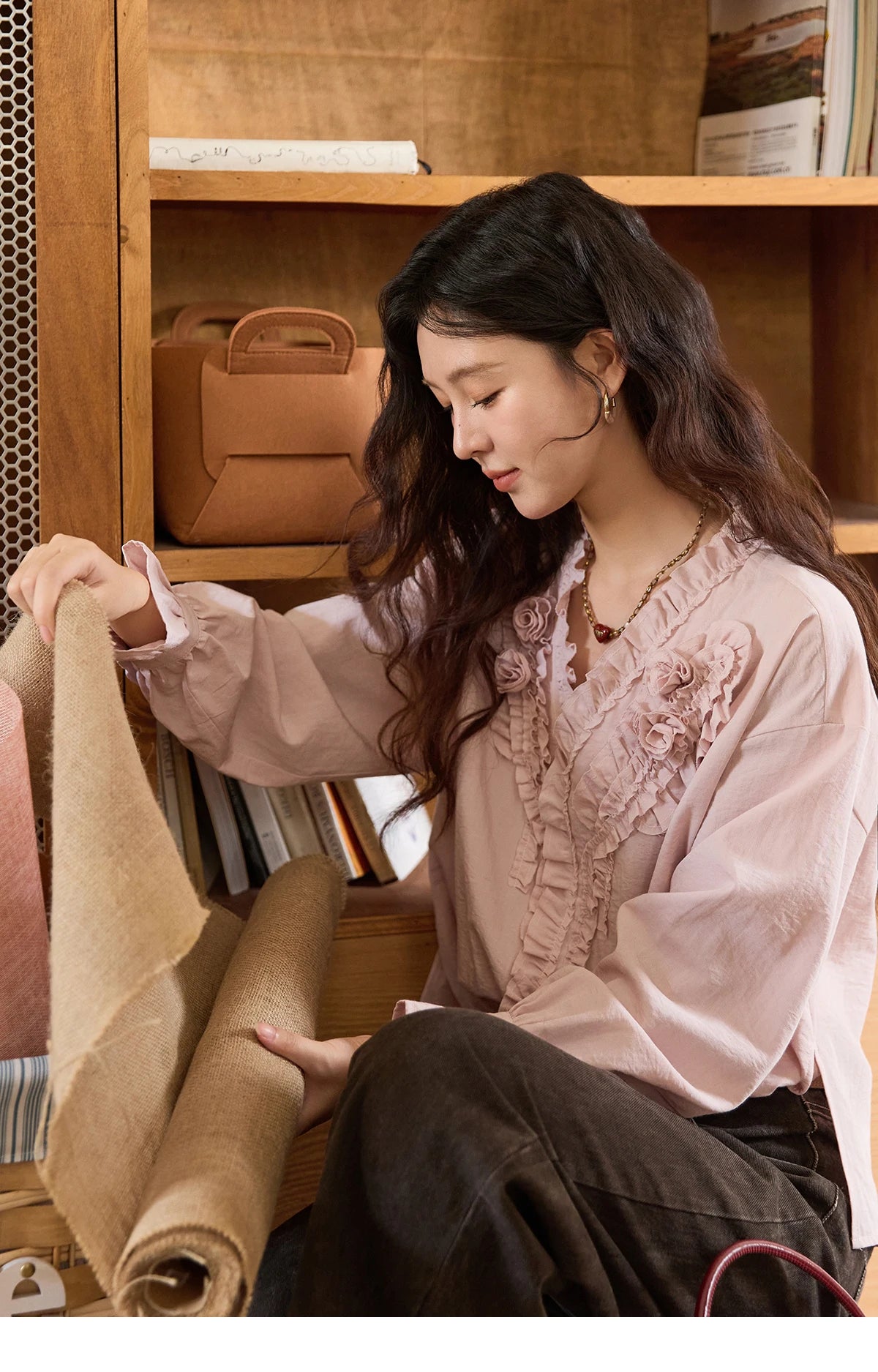 MISHOW Hand Sewn Rose Blouse Lantern Sleeves MXE44X2470