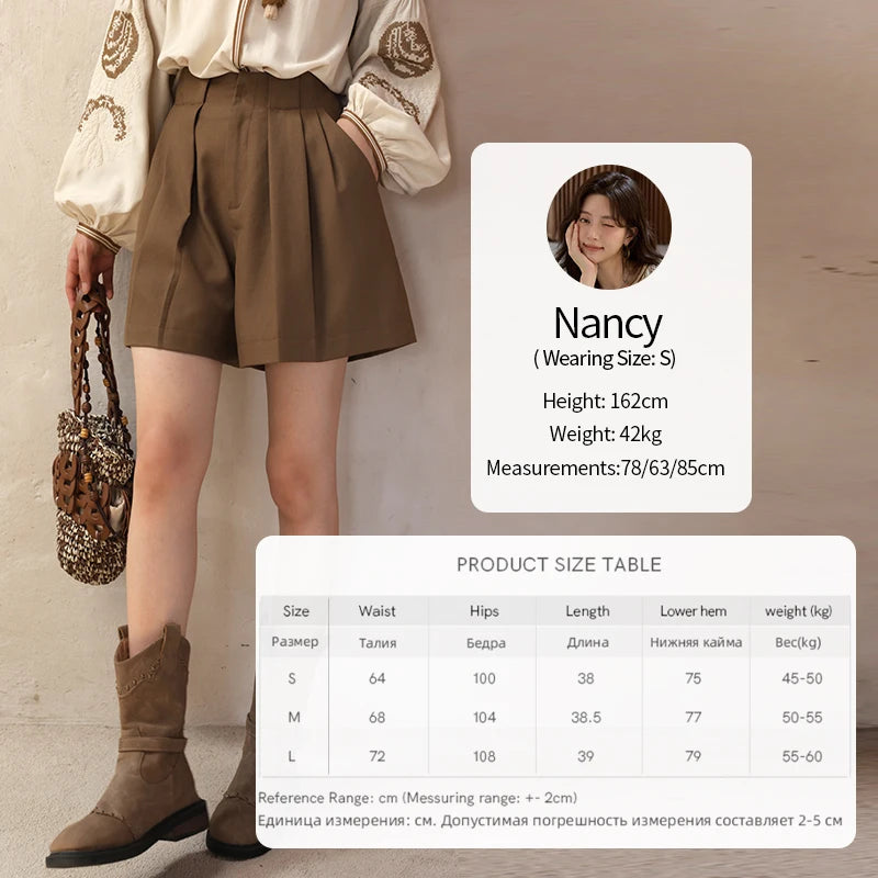 Mishow Brown High Waist I-Shaped Pleated Hook Buckle Shorts MXE41K1022