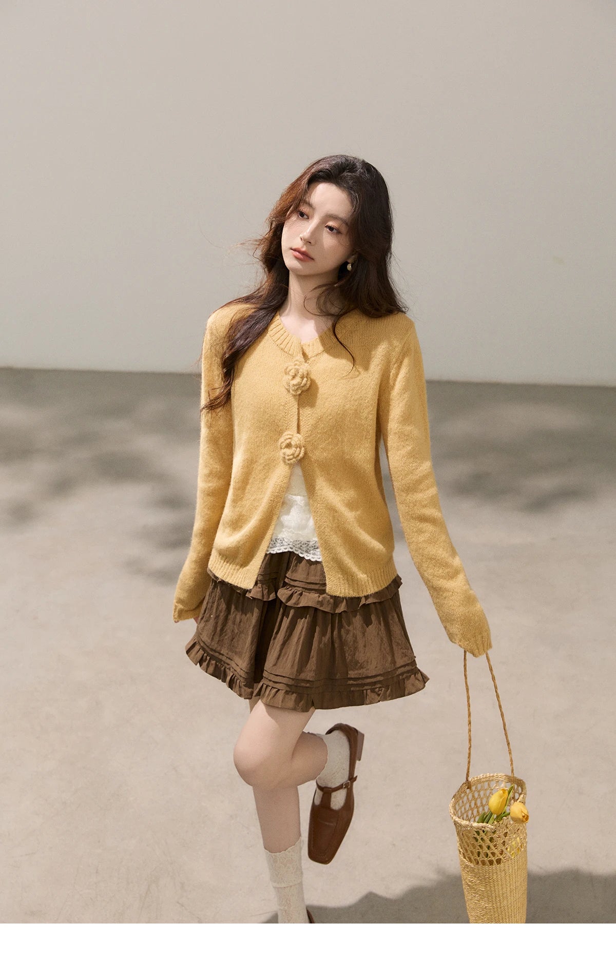 Mishow Flower Decor Mohair Fork Knit Cardigan MXF15Z3051
