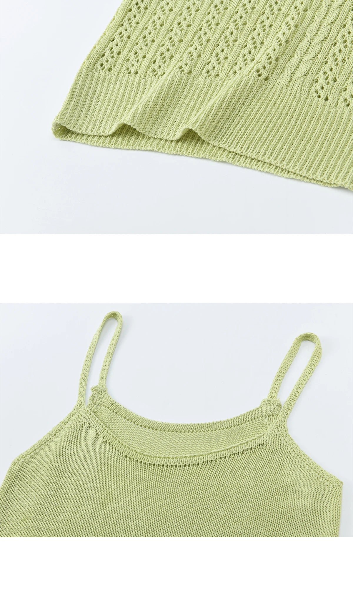 Mishow Green Hollow Cable Knit Top & Camisole Set MXF16T1524