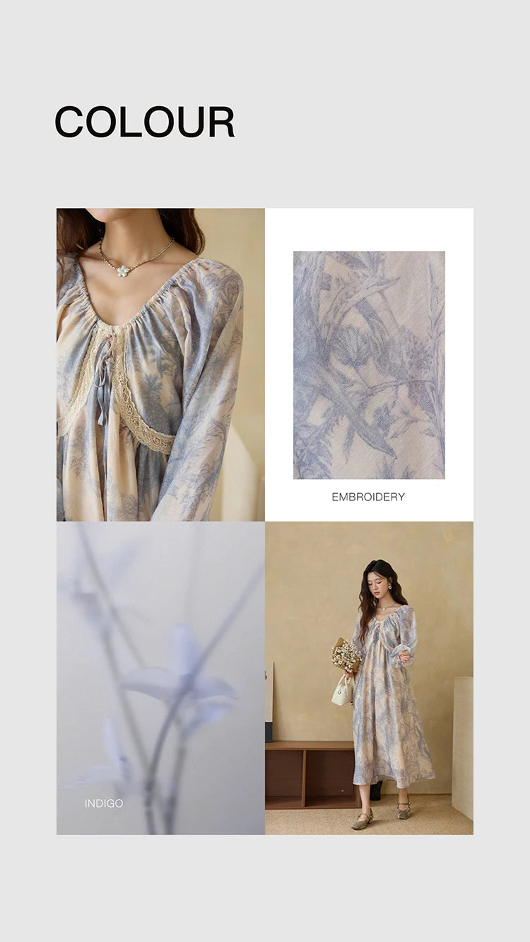 Mishow Blue Floral Lace Panel Drawstring Dress MXE45L2507
