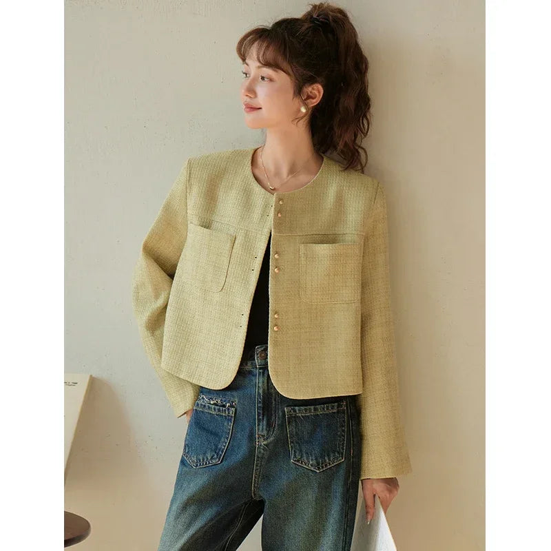 Mishow Retro Round Neck Gold Button Jacket MXC44W0072