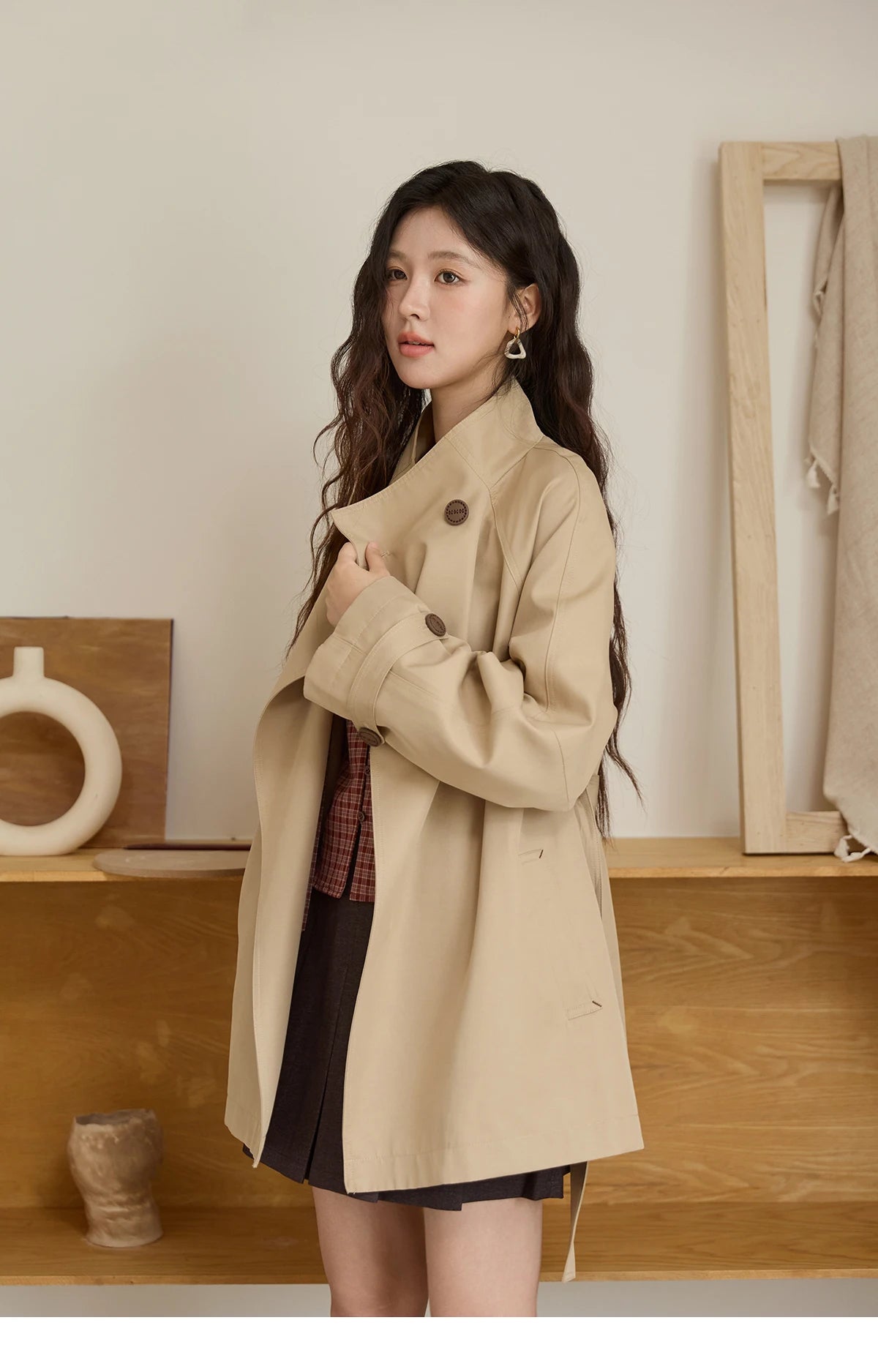 Mishow Stand Up Collar Medium Long Trench MXE44W0813