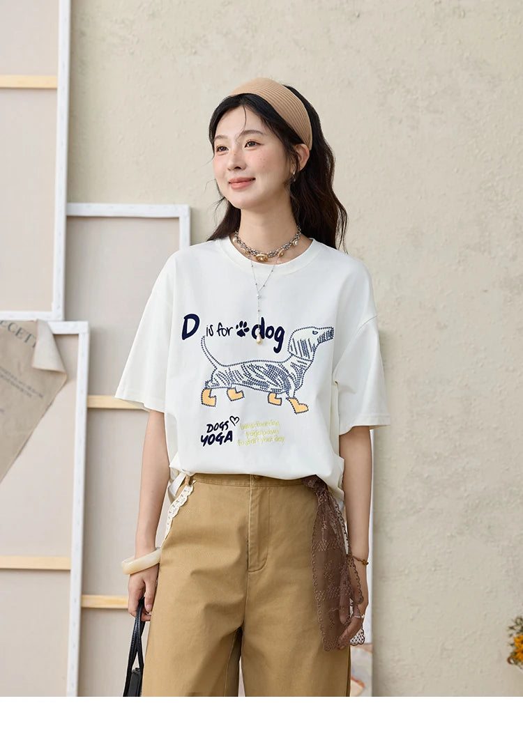 Mishow Flocked Puppy Print Loose Tee MXE33T0542