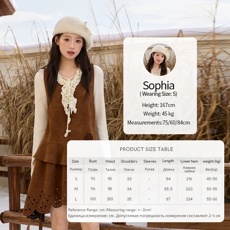 Mishow Brown Retro Suede Hollow Out Vest Dress MXE51L2524