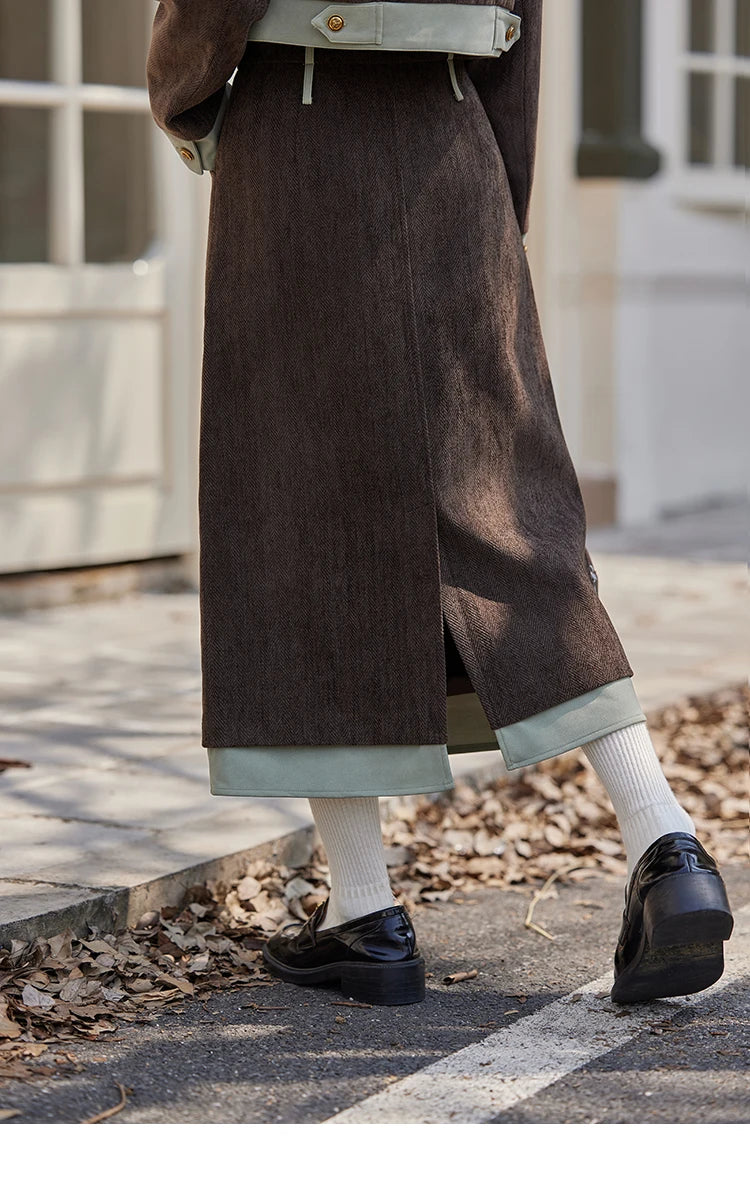 Mishow Fragrant Lapel Jacket & Contrasting Leather Skirt Set MXD43W0444