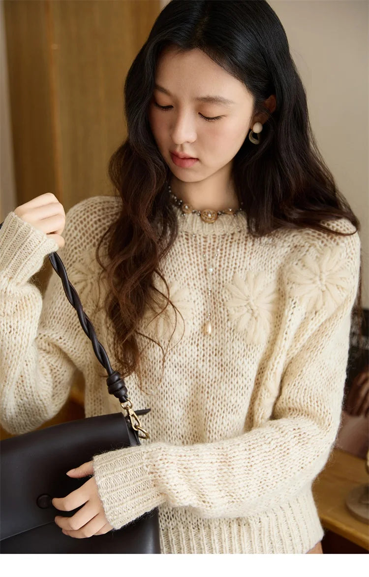 Mishow Apricot Hook Flower Wool Blend Lazy Sweater MXE47Z2577
