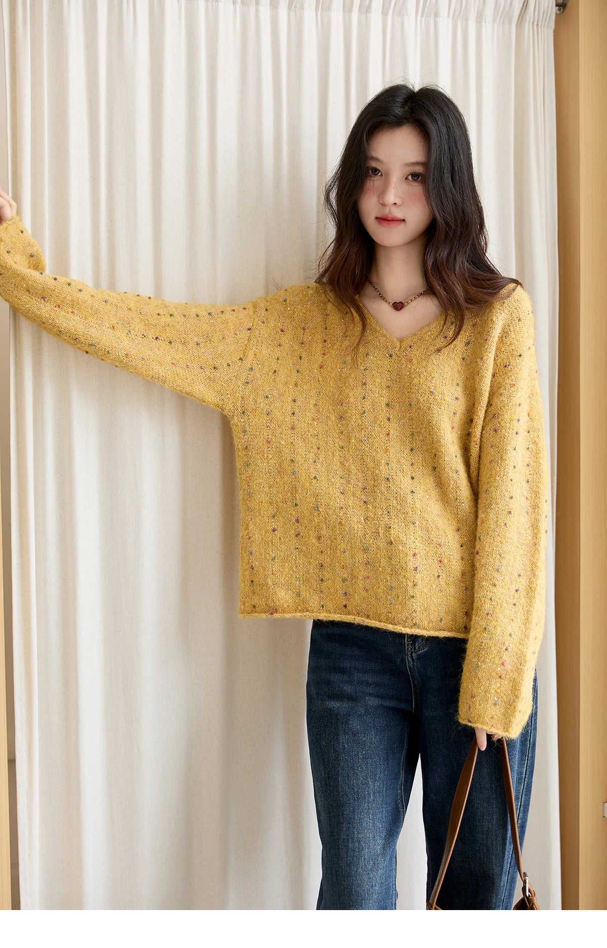 Mishow Retro Yellow Sequins V-Neck Pullover MXE47Z2572