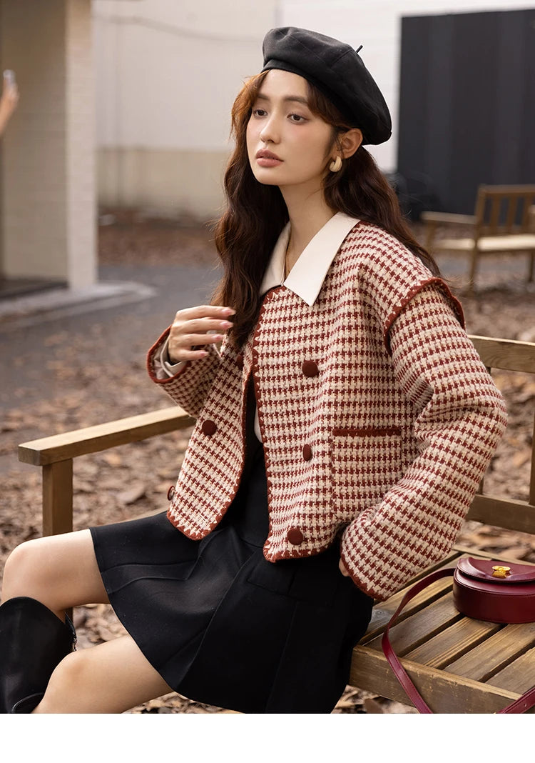 Mishow Elegant Plaid Wool Blend Short Coat MXB42W0479
