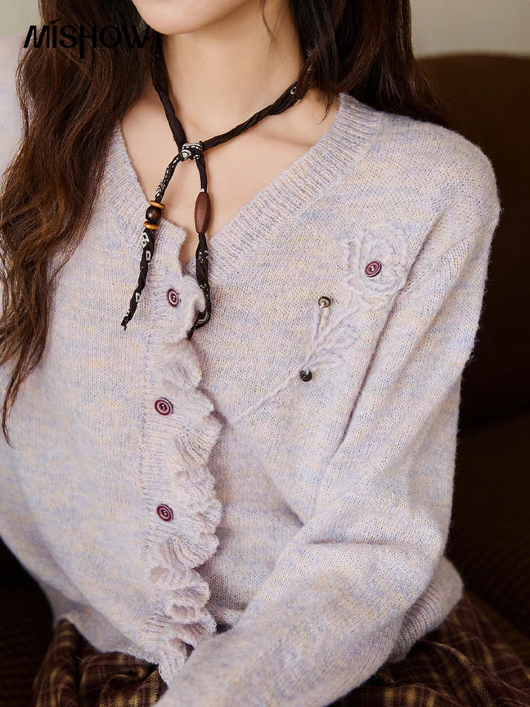 Mishow French Flower Embroidered V-Neck Cardigan MXE47Z2498