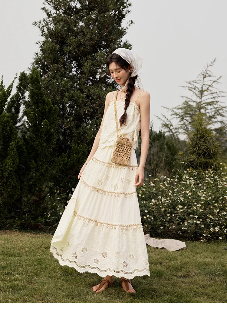 Mishow Bohemian Sleeveless Embroidery Top & Long Skirt Set MXE34T0568