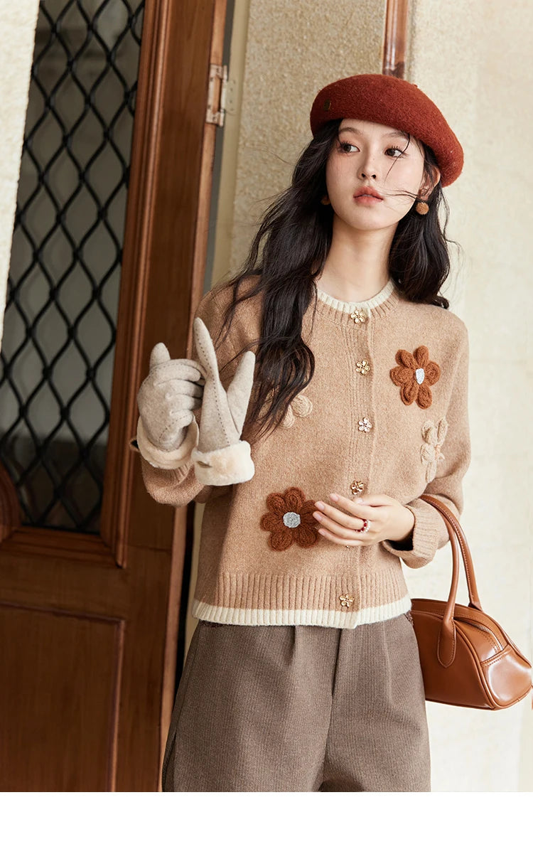 Mishow Flower Pattern Color Clash Metal Button Cardigan MXD56Z0919