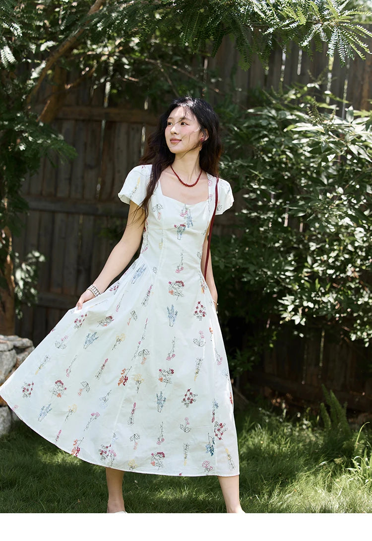 Mishow French Embroidery Square Neck Puff Sleeve Dress MXE39L2389