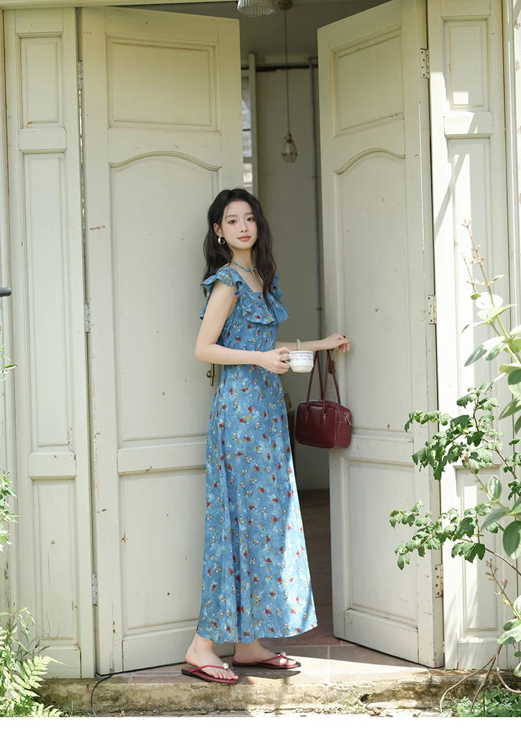 MISHOW Floral V-Neck Lace-Up Flying Sleeve Dress MXE39L2436