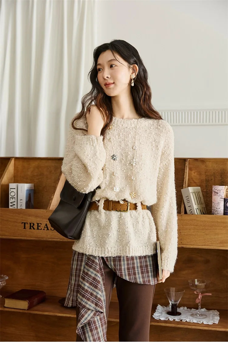 Mishow Belt Waist Drop Shoulder Wool Pullover MXE46Z2582