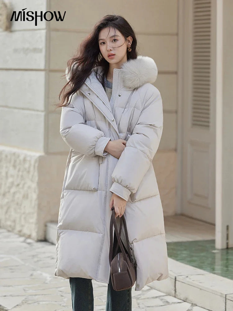 Mishow Long Hooded Fox Fur Collar Down Coat MXD56Y0054