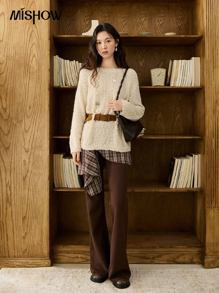 Mishow Belt Waist Drop Shoulder Wool Pullover MXE46Z2582