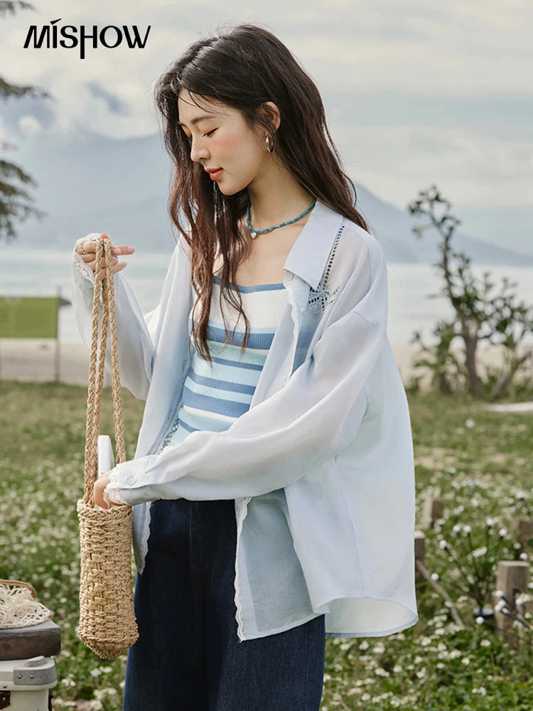 Mishow Blue Striped Square Collar Camisole MXE31Z1221