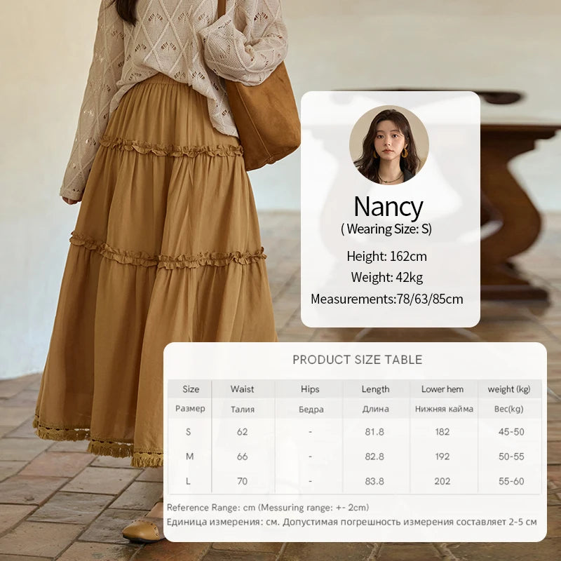 MISHOW Retro Orange Lyocell Skirt Black Fungus Edge Tassel MXE42B2386